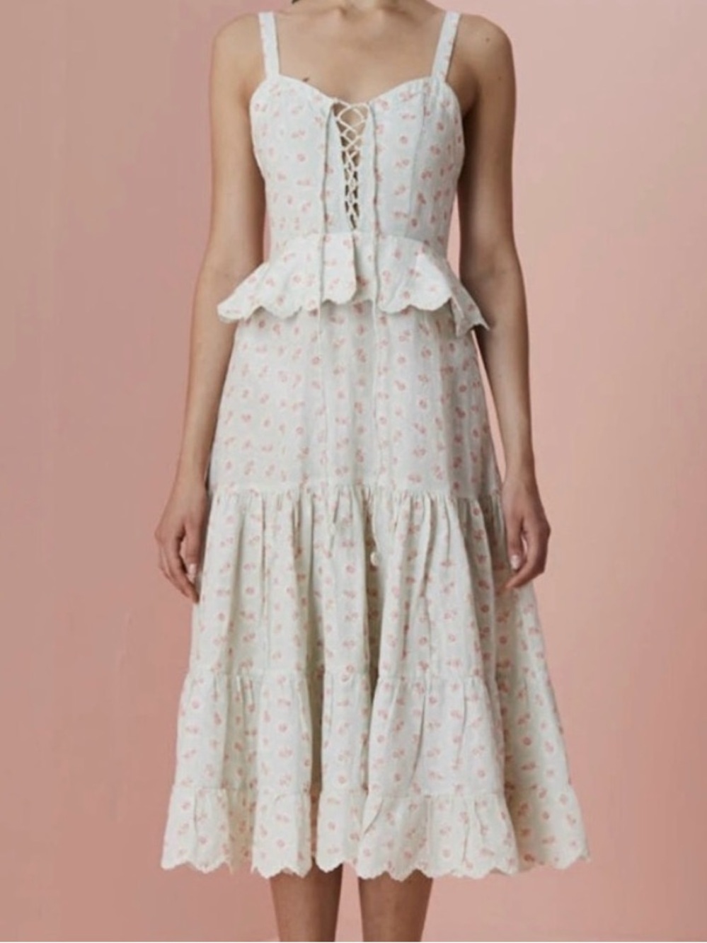 Hemant & Nandita Sana Cotton Midi Dress in Mint Floral Cottagecore X-Small